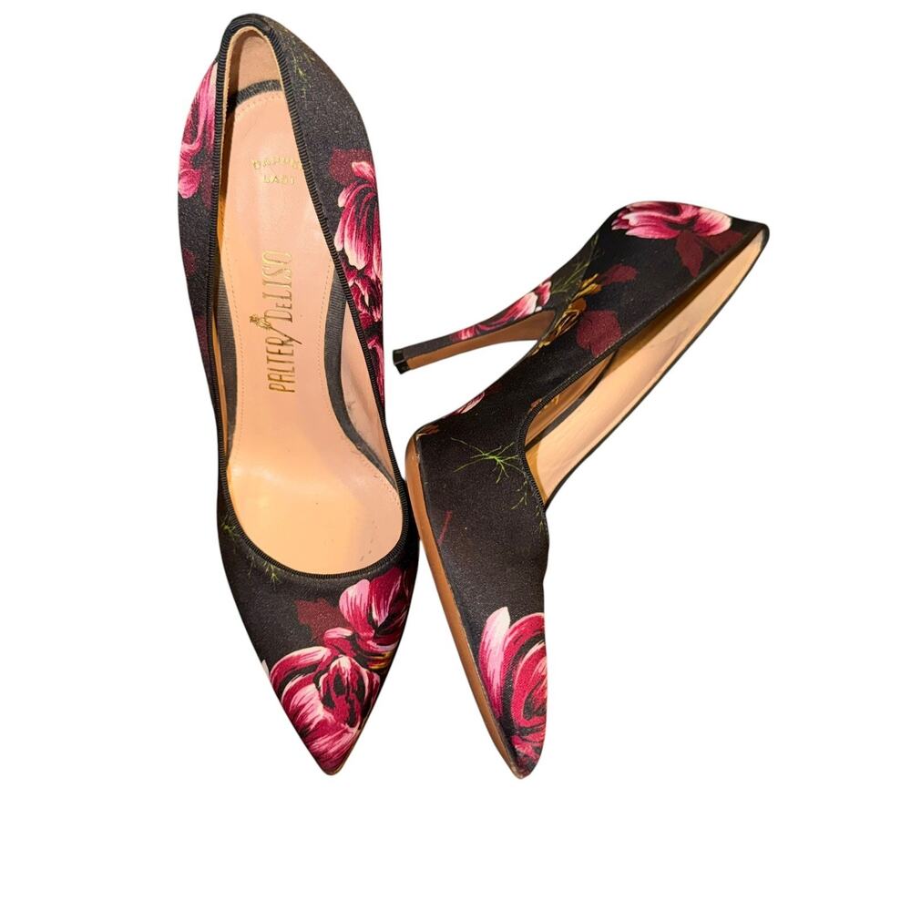 Palter DeLiso Pumps 36 Black Floral Rose Pointed Toe Stiletto Heels Made Italy